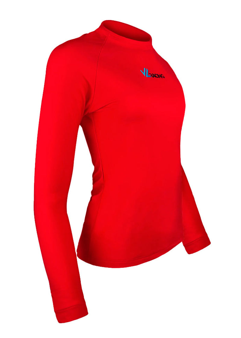 RED SHIRT ATHLEISURE LONG SLEEVE SIDE GATHERED T SHIRT WOMENS